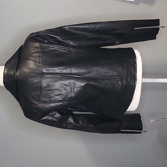 Vince Camuto Black Vegan Leather Moto Jacket with Silvertone Hardware-Size M - Picture 3 of 11